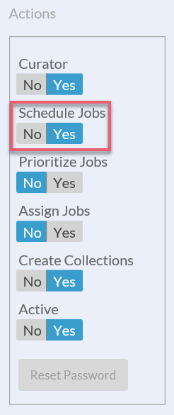 In the Actions panel, toggle the Schedule Jobs permission.