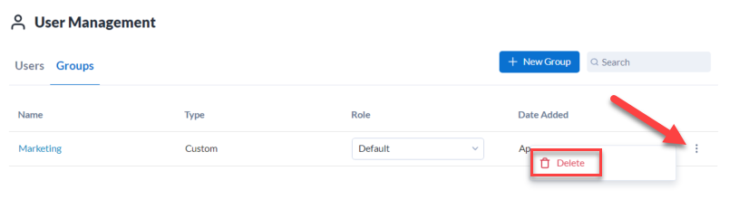 To delete a group, select Delete in the three-dot menu.