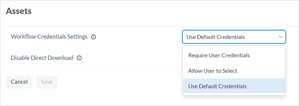 Assets settings on the Configuration tab.