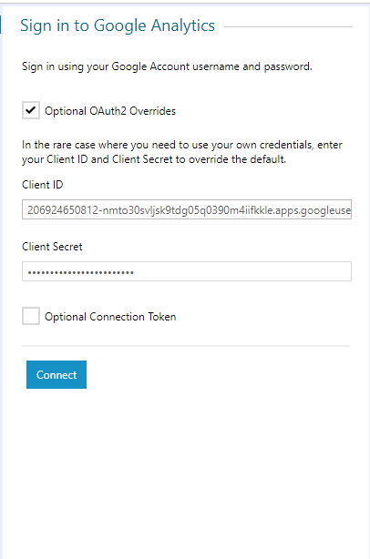 Enter the Connection Token by itself or in combination with the OAuth Override option.