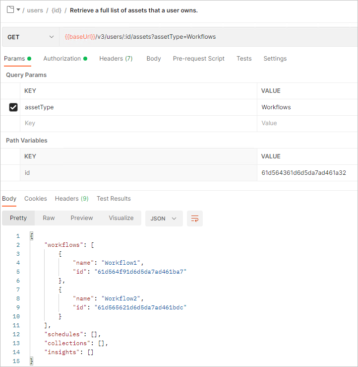 Example of the GET request in Postman.