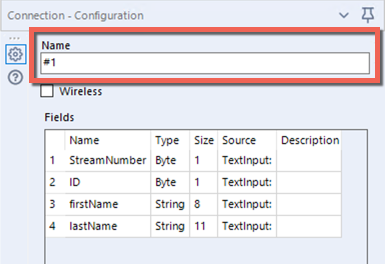 Screenshot of connection configuration with Name field highlighted